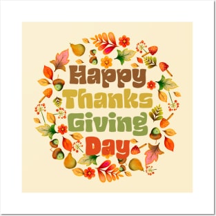 Happy Thanksgiving Day Wreath Text Posters and Art